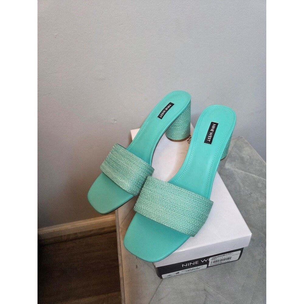 Nine West Mapeli Turquoise Block Heel Slide Sandals, Size 12, NIB